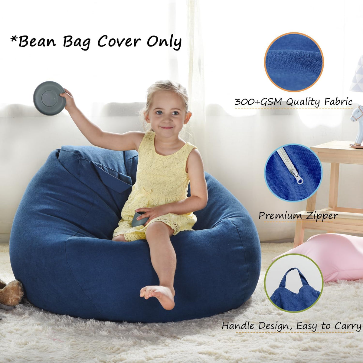 Stuffed Animal Storage Bean Bag Cover, 27" Velvet Toy Organizer
