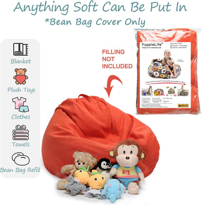 Stuffed Animal Storage Bean Bag Cover, 27" Velvet Toy Organizer
