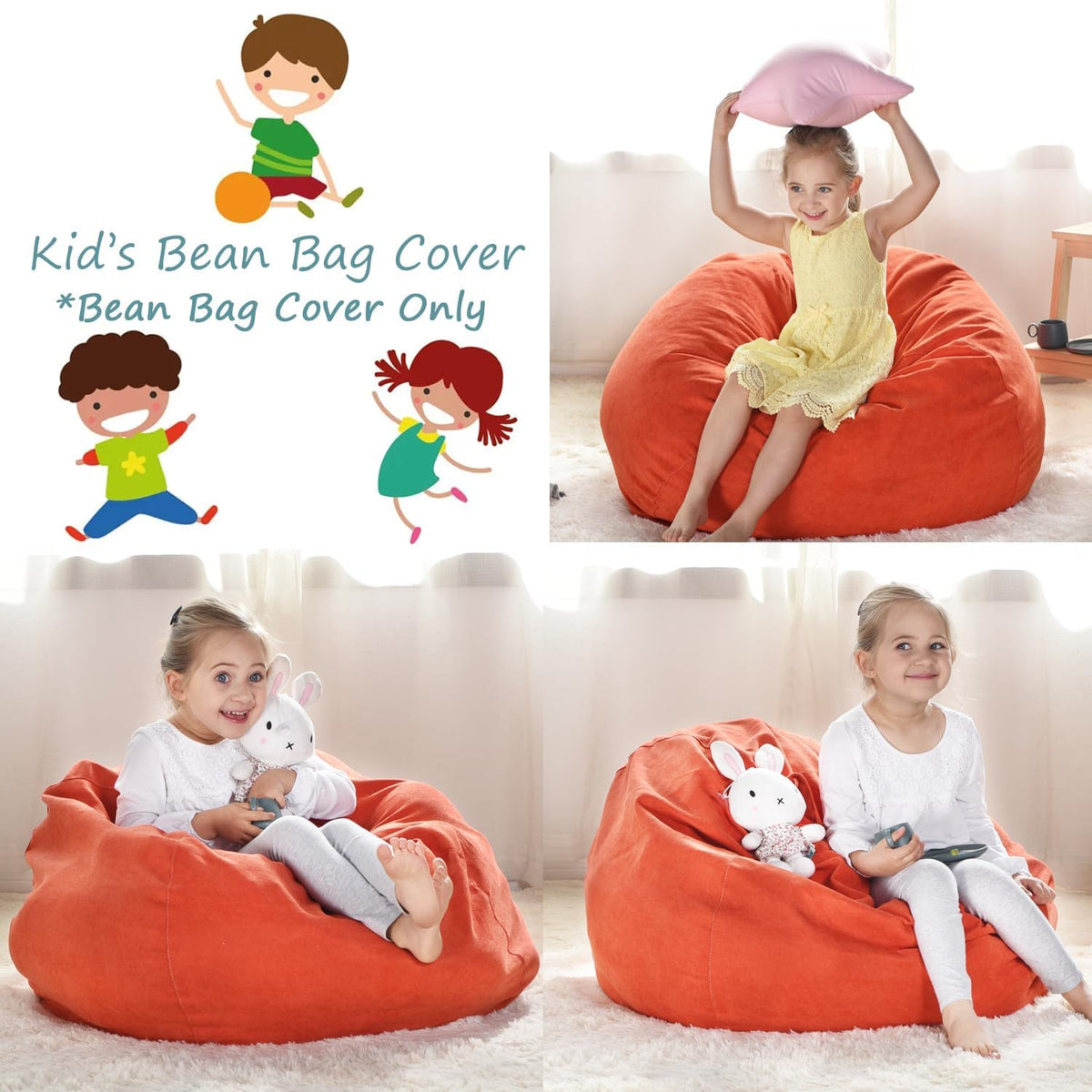 Stuffed Animal Storage Bean Bag Cover, 27" Velvet Toy Organizer
