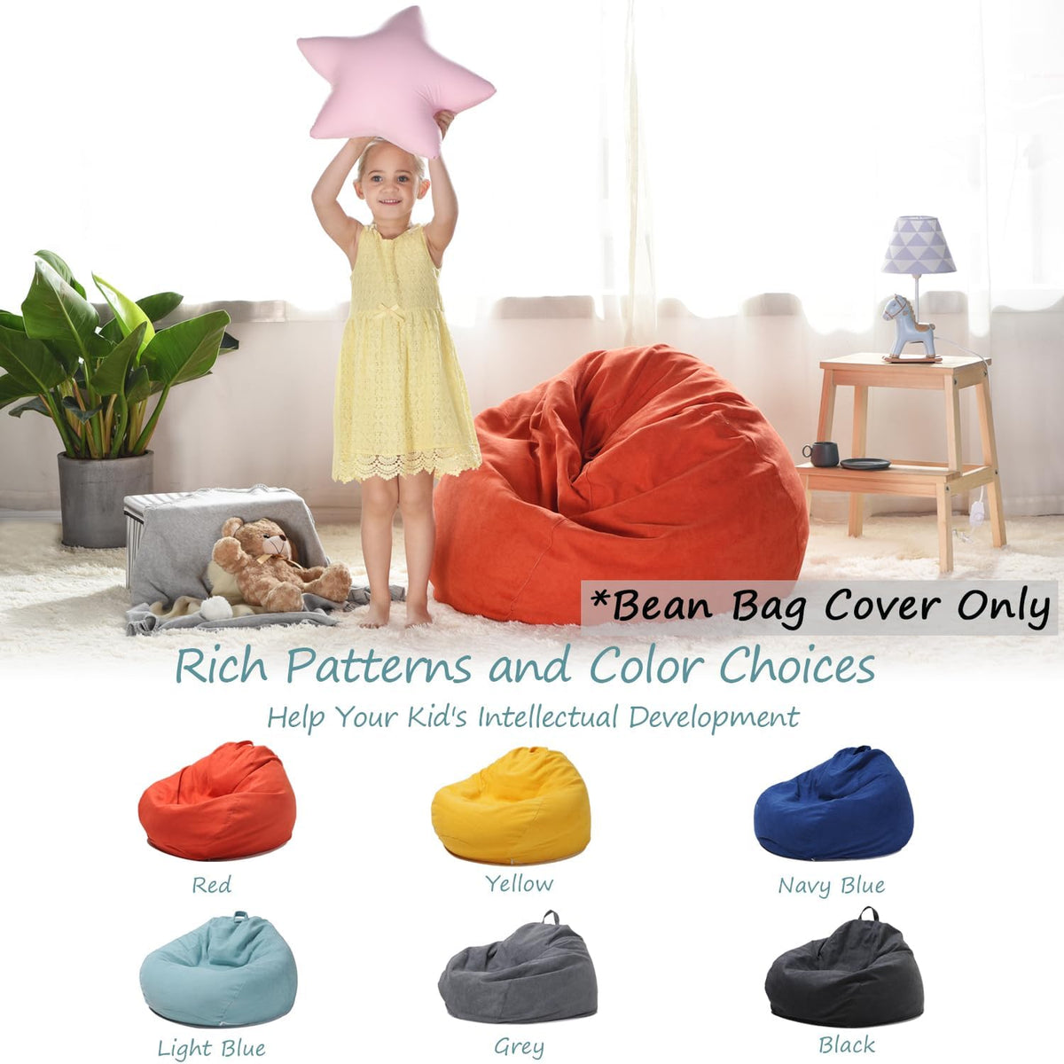Stuffed Animal Storage Bean Bag Cover, 27" Velvet Toy Organizer