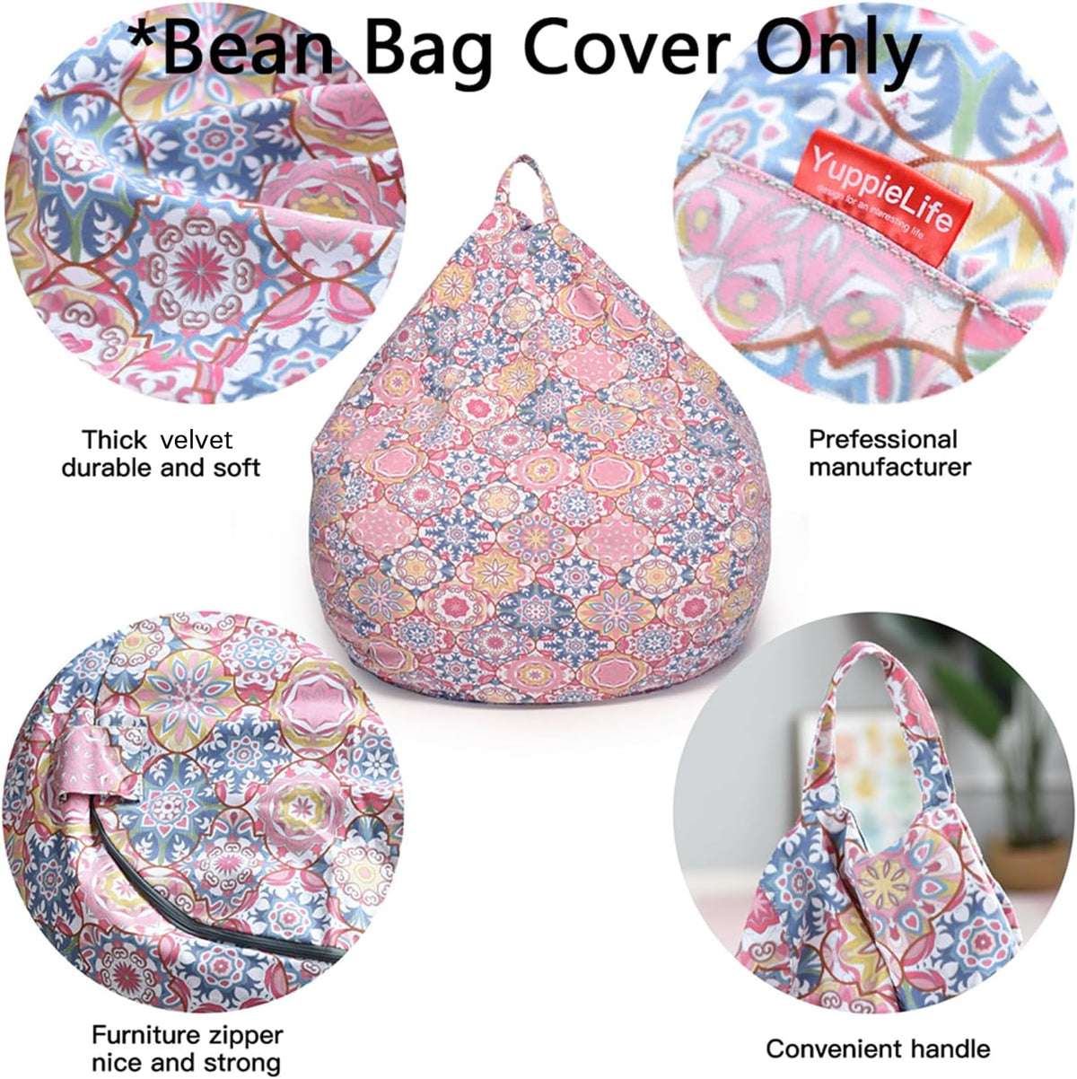 Stuffed Animal Storage Bean Bag Cover, 27" Velvet Toy Organizer