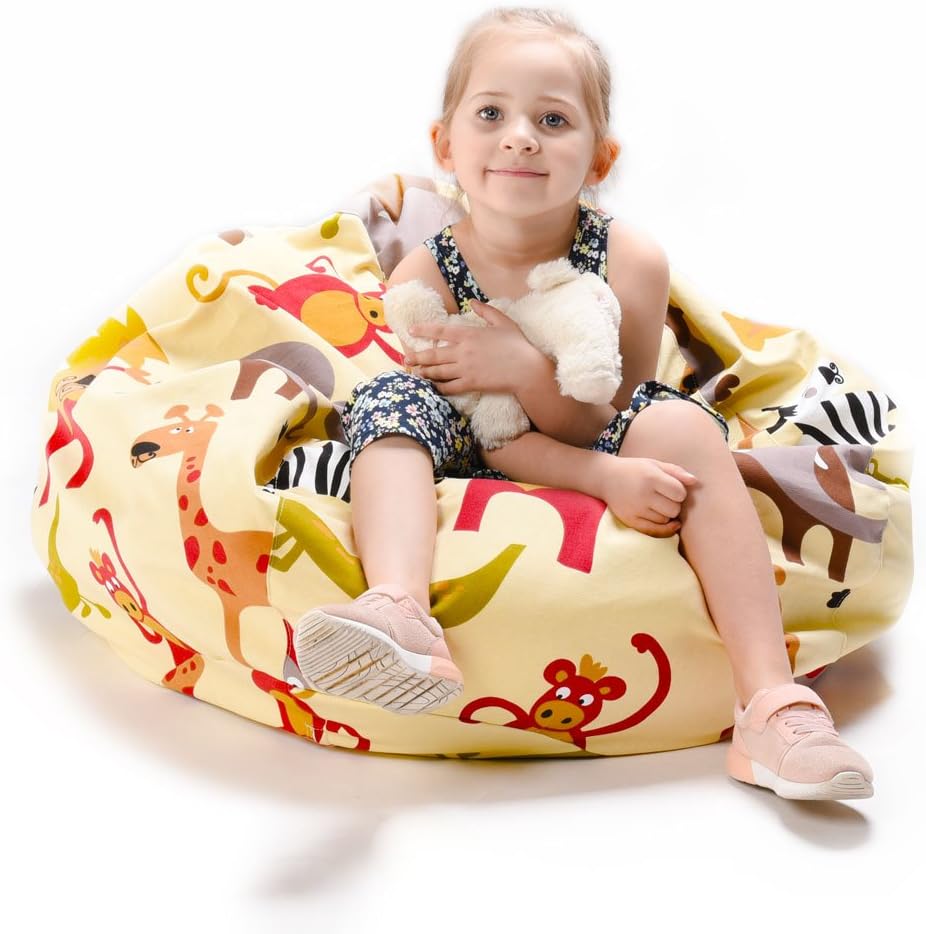 Stuffed Animal Storage Bean Bag Cover, 27" Velvet Toy Organizer