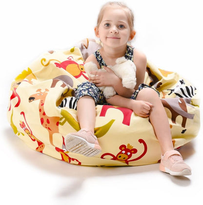 Stuffed Animal Storage Bean Bag Cover, 27" Velvet Toy Organizer