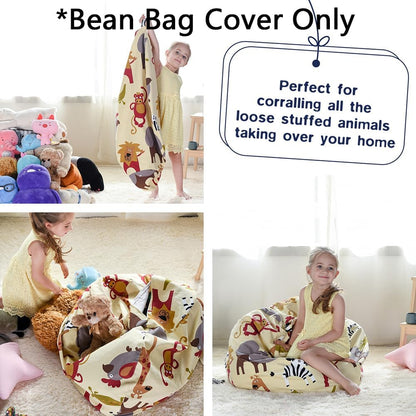 Stuffed Animal Storage Bean Bag Cover, 27" Velvet Toy Organizer
