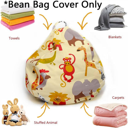 Stuffed Animal Storage Bean Bag Cover, 27" Velvet Toy Organizer