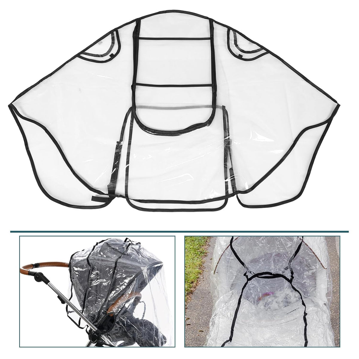 Universal Waterproof Stroller Rain Cover with Eva Zipper and Viewing Window, Windproof Pushchair Raincover for Carrier, Outdoor Weather Protection for Most Strollers