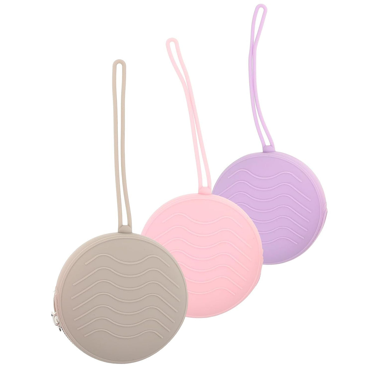 Silicone Pacifier Holder Case Portable Newborn Pacifier Storage Pouch with Strap for Boys Travel Soother Container in Mica Gray, Sakura Pink, Lilac Purple
