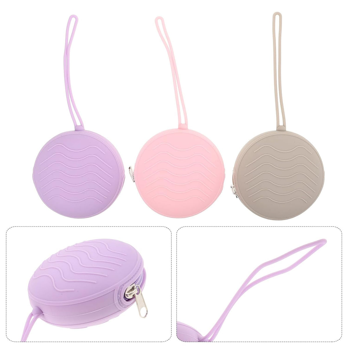 Silicone Pacifier Holder Case Portable Newborn Pacifier Storage Pouch with Strap for Boys Travel Soother Container in Mica Gray, Sakura Pink, Lilac Purple