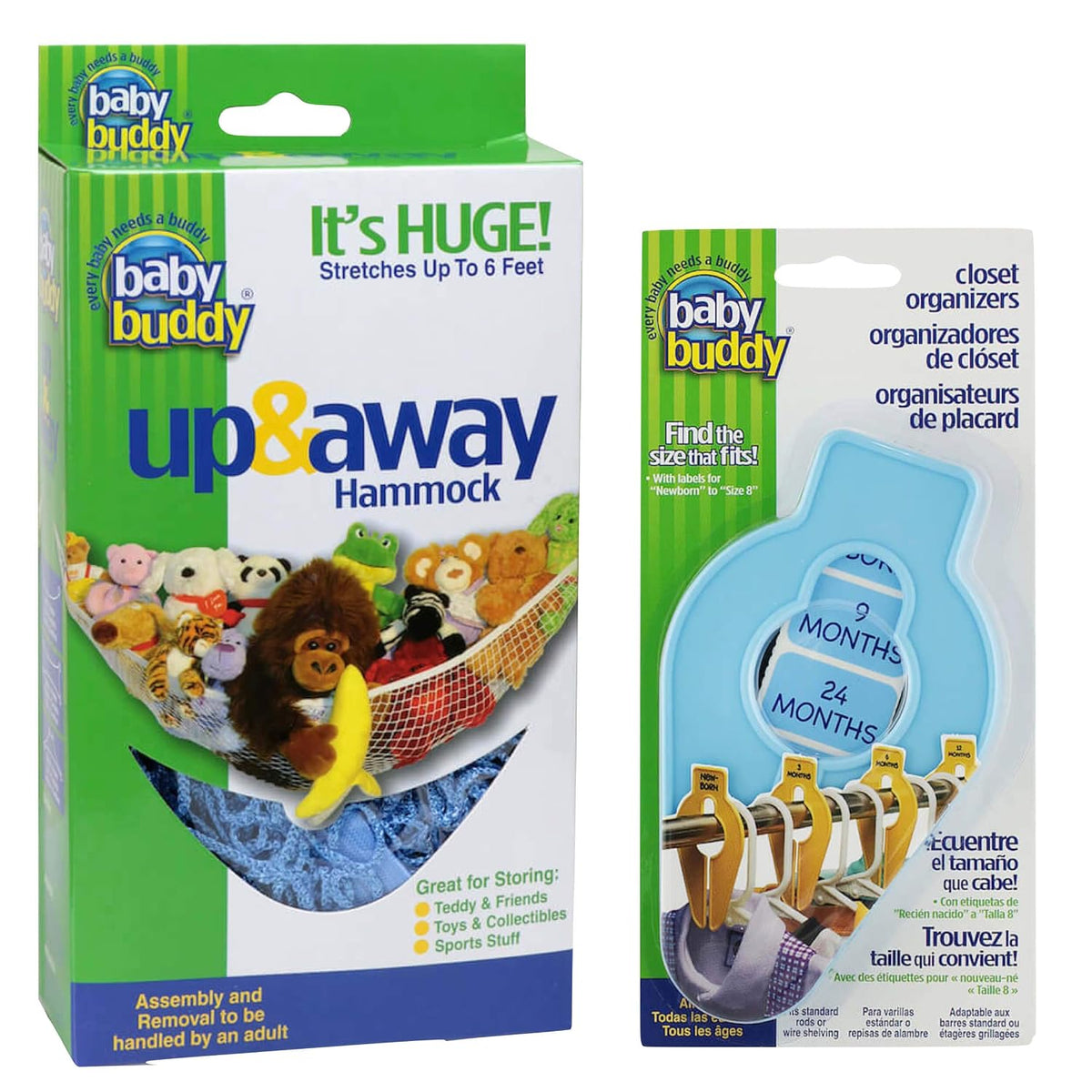 Bundle- One Up & Away Hammock & Closet Organizers 5ct, Kids Stuffed Animal Hammock, Baby Clothes Closet Dividers Nursery Clothing Organization for Babies and Kids, Toy Storage, Blue