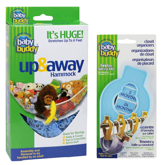 Bundle- One Up & Away Hammock & Closet Organizers 5ct, Kids Stuffed Animal Hammock, Baby Clothes Closet Dividers Nursery Clothing Organization for Babies and Kids, Toy Storage, Blue