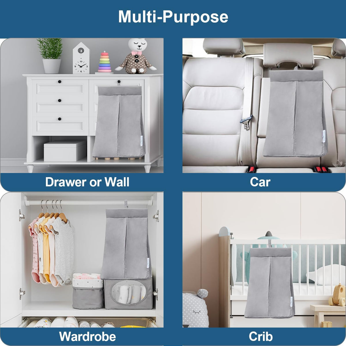 SPRINGSPIRIT Hanging Diaper Caddy, Diaper Organizer & Holder, Grey