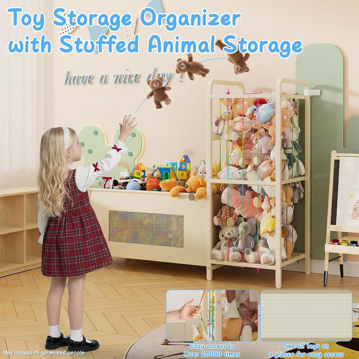 B10 Toy Storage Organizer with Stuffed Animal Storage, Beige
