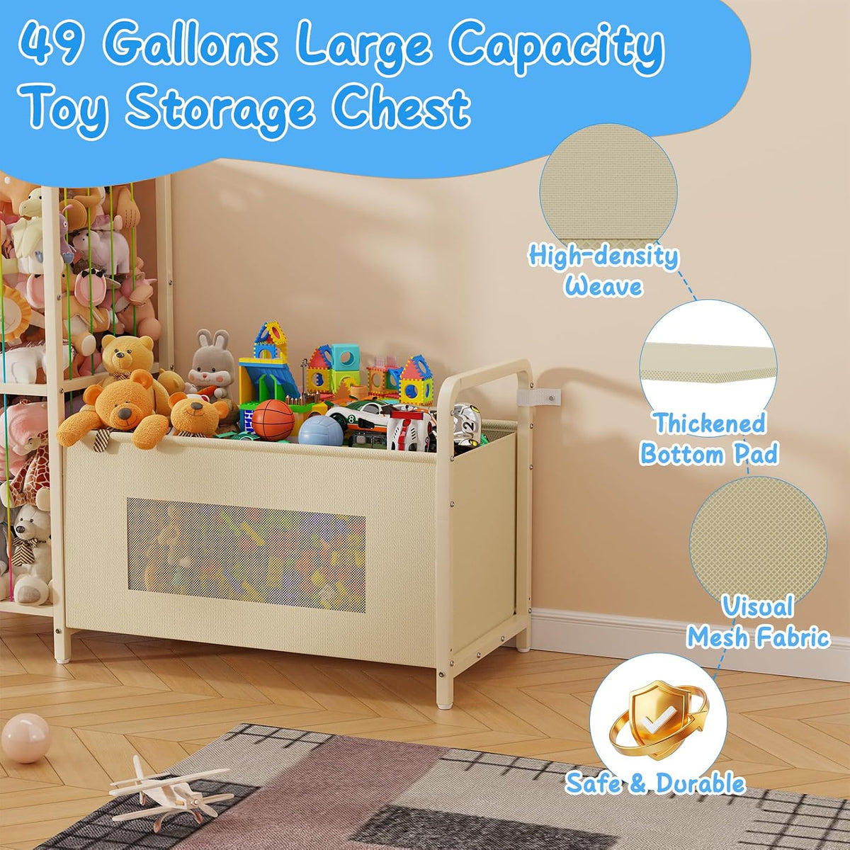 B10 Toy Storage Organizer with Stuffed Animal Storage, Beige