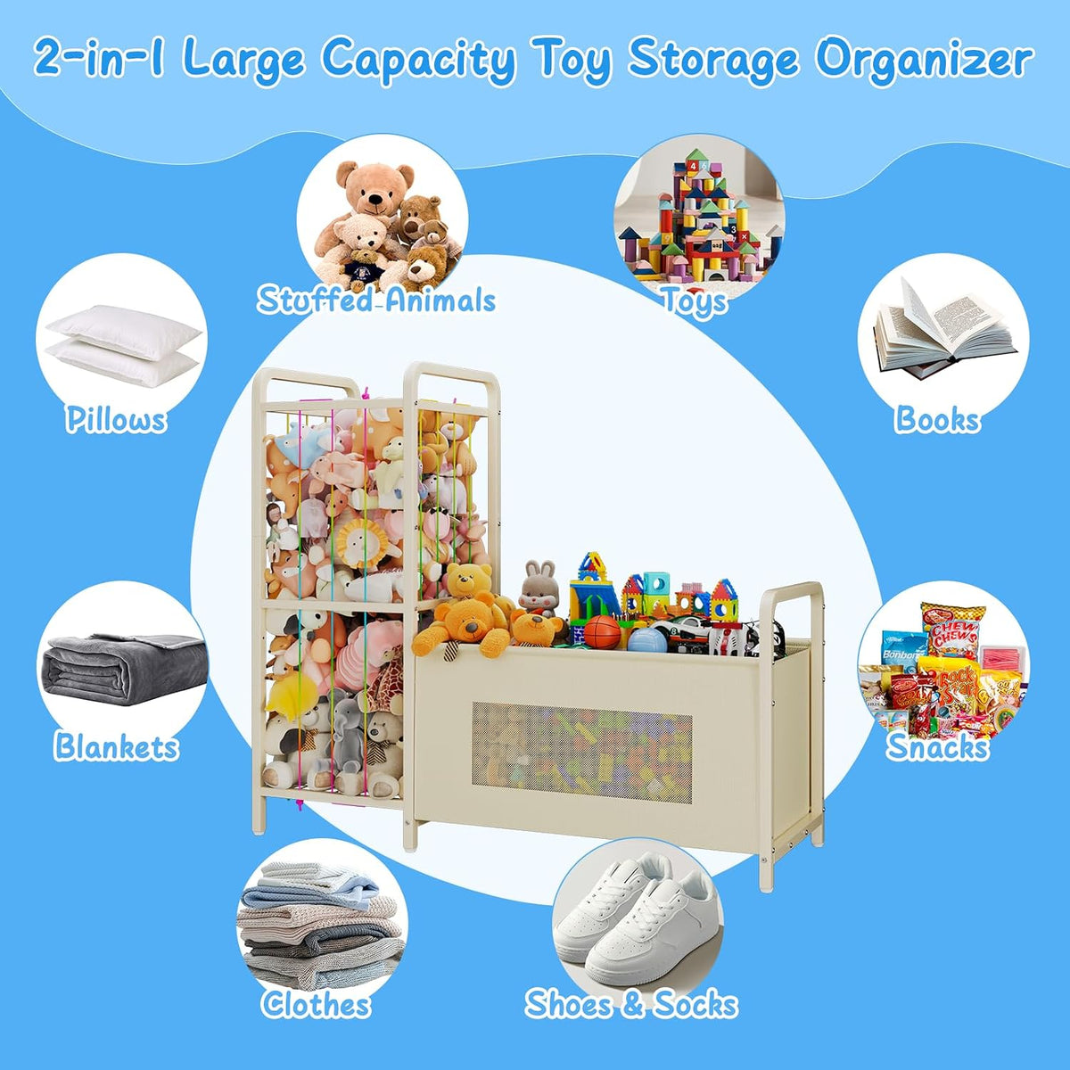 B10 Toy Storage Organizer with Stuffed Animal Storage, Beige