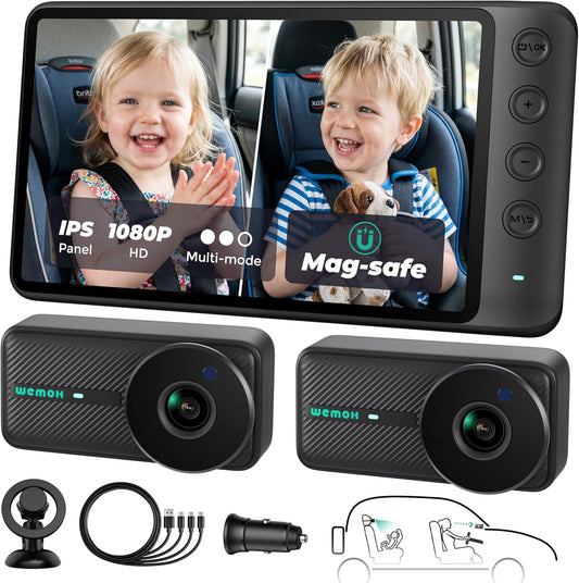 Magnetic Double Car Camera for 2 Baby with 5" 1080P IPS Monitor