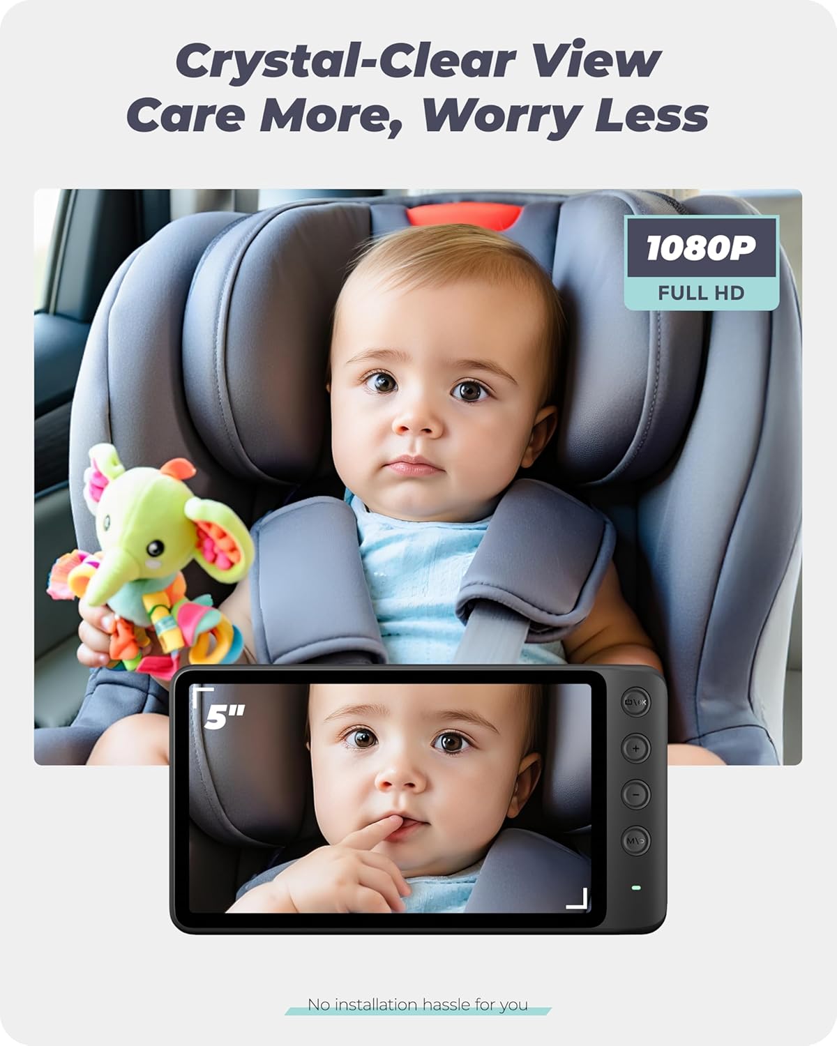 Magnetic Double Car Camera for 2 Baby with 5" 1080P IPS Monitor