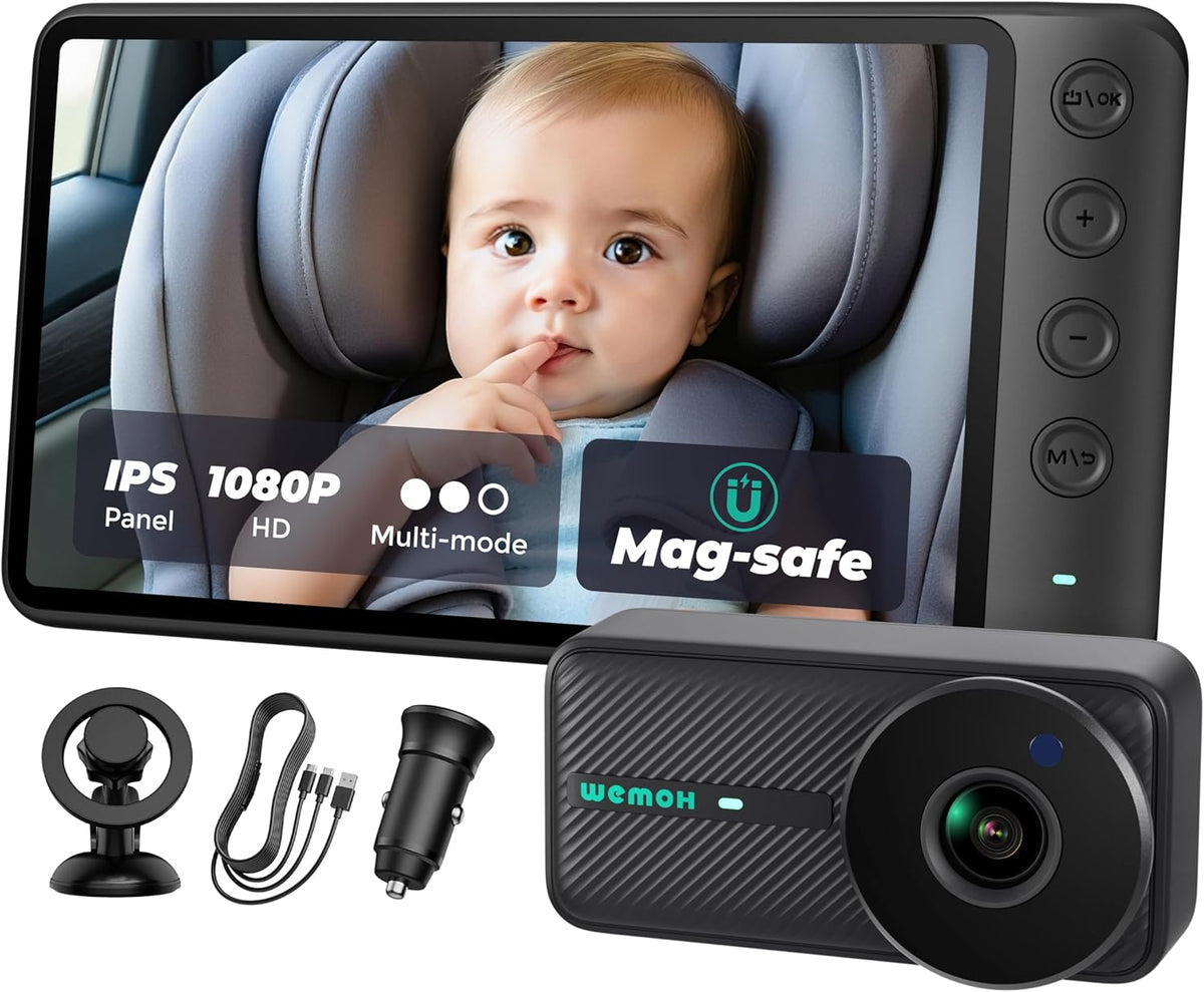 Magnetic Double Car Camera for 2 Baby with 5" 1080P IPS Monitor