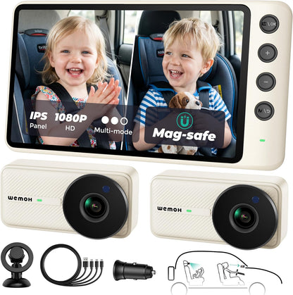 Magnetic Double Car Camera for 2 Baby with 5" 1080P IPS Monitor