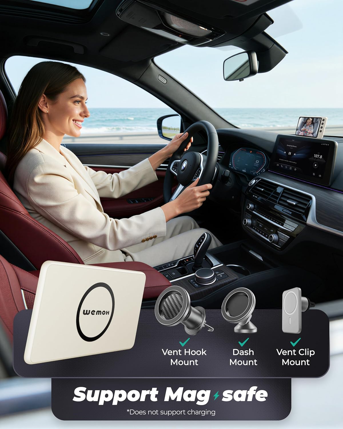 Magnetic Double Car Camera for 2 Baby with 5" 1080P IPS Monitor