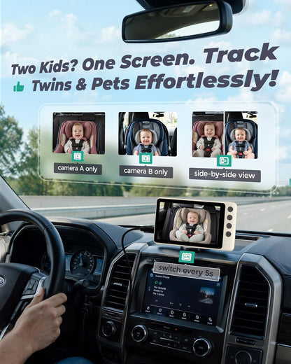 Magnetic Double Car Camera for 2 Baby with 5" 1080P IPS Monitor