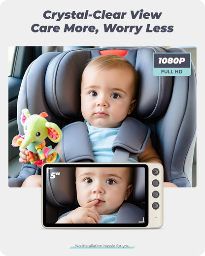 Magnetic Double Car Camera for 2 Baby with 5" 1080P IPS Monitor