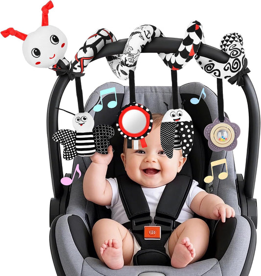 Car Seat Toys for Babies 0-6 Months, Black & White