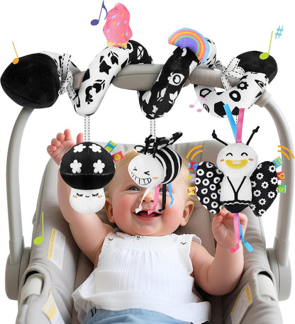 Car Seat Toys for Babies 0-6 Months, Black & White