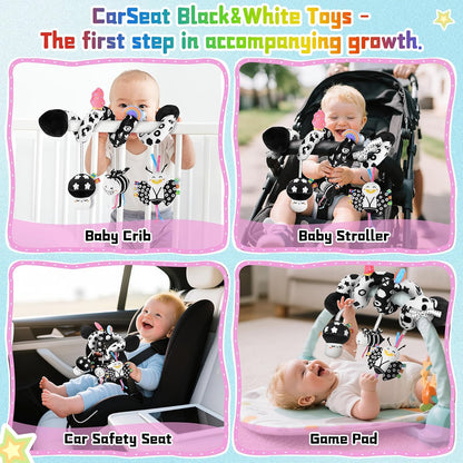 Car Seat Toys for Babies 0-6 Months, Black & White