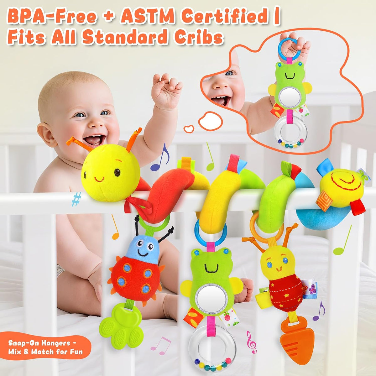 Car Seat Toys for Babies 0-6 Months, Black & White