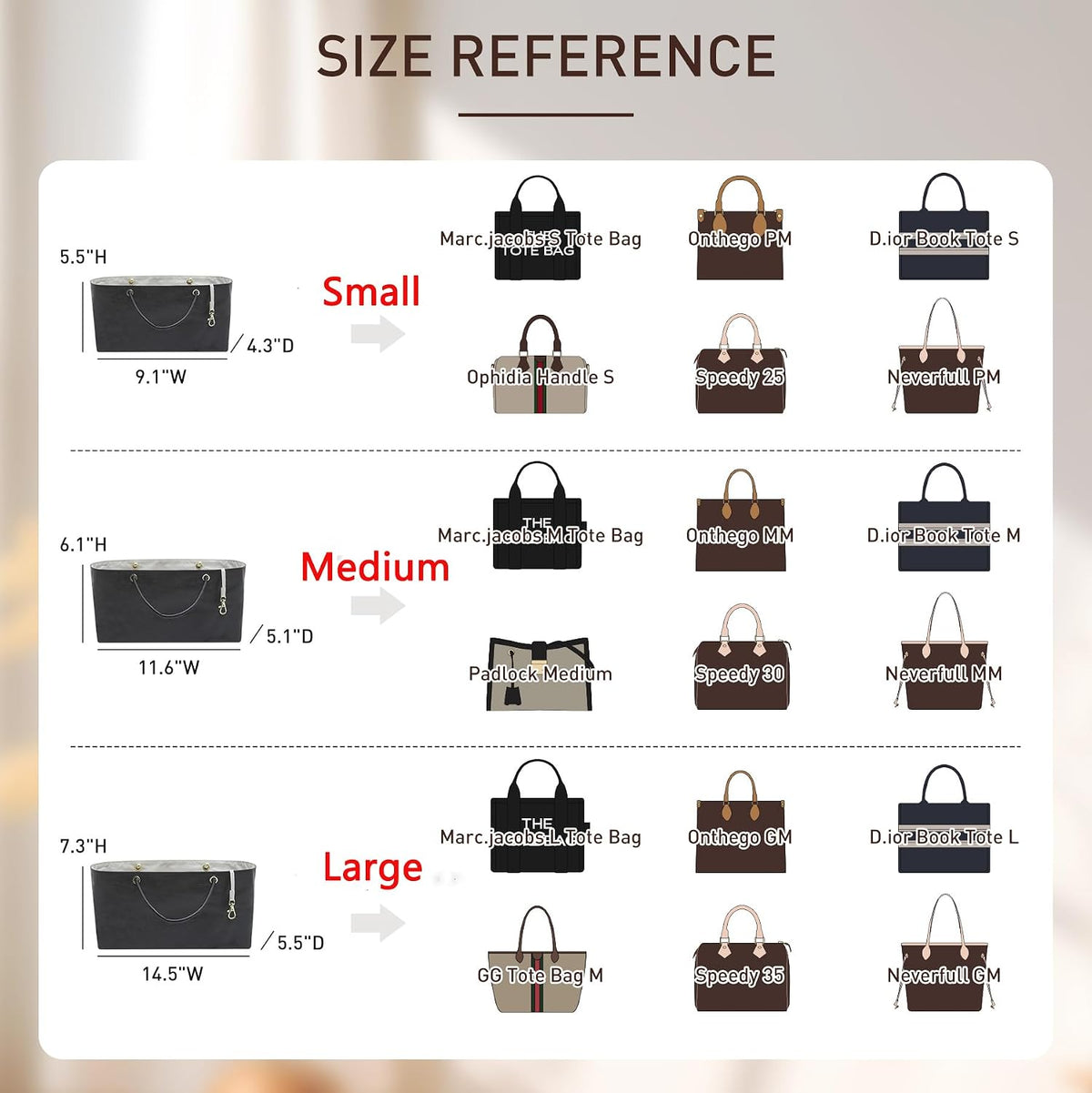 Purse Organizer Insert Compatiable with M arc Jacobs Small Tote Bag, Lightweight Zipper Handbag Organizer with Handle/Elastic Cup Holder/Key Leash, 16 Pockets Bags Divider Shaper, Black$White/S