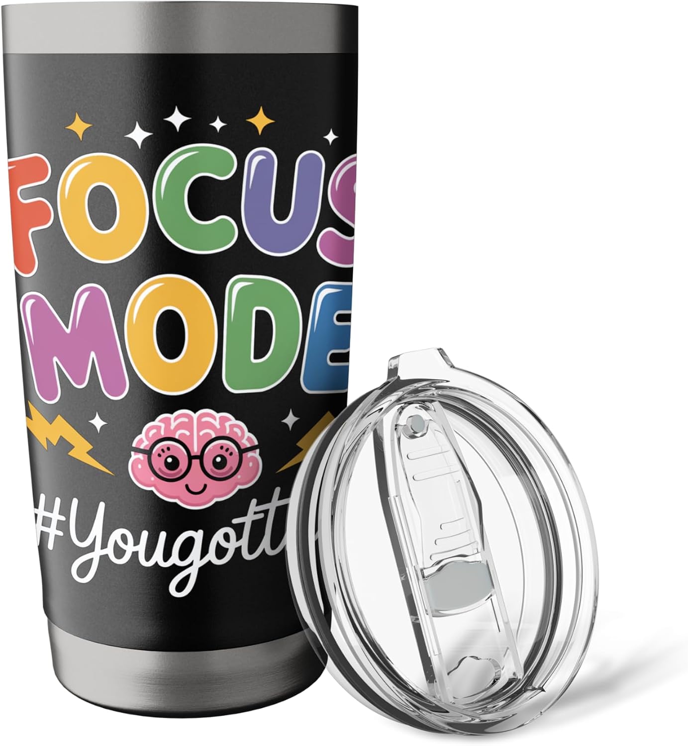 Colorful Focus Mode with Cute Brain Art Stainless Steel Insulated Tumbler