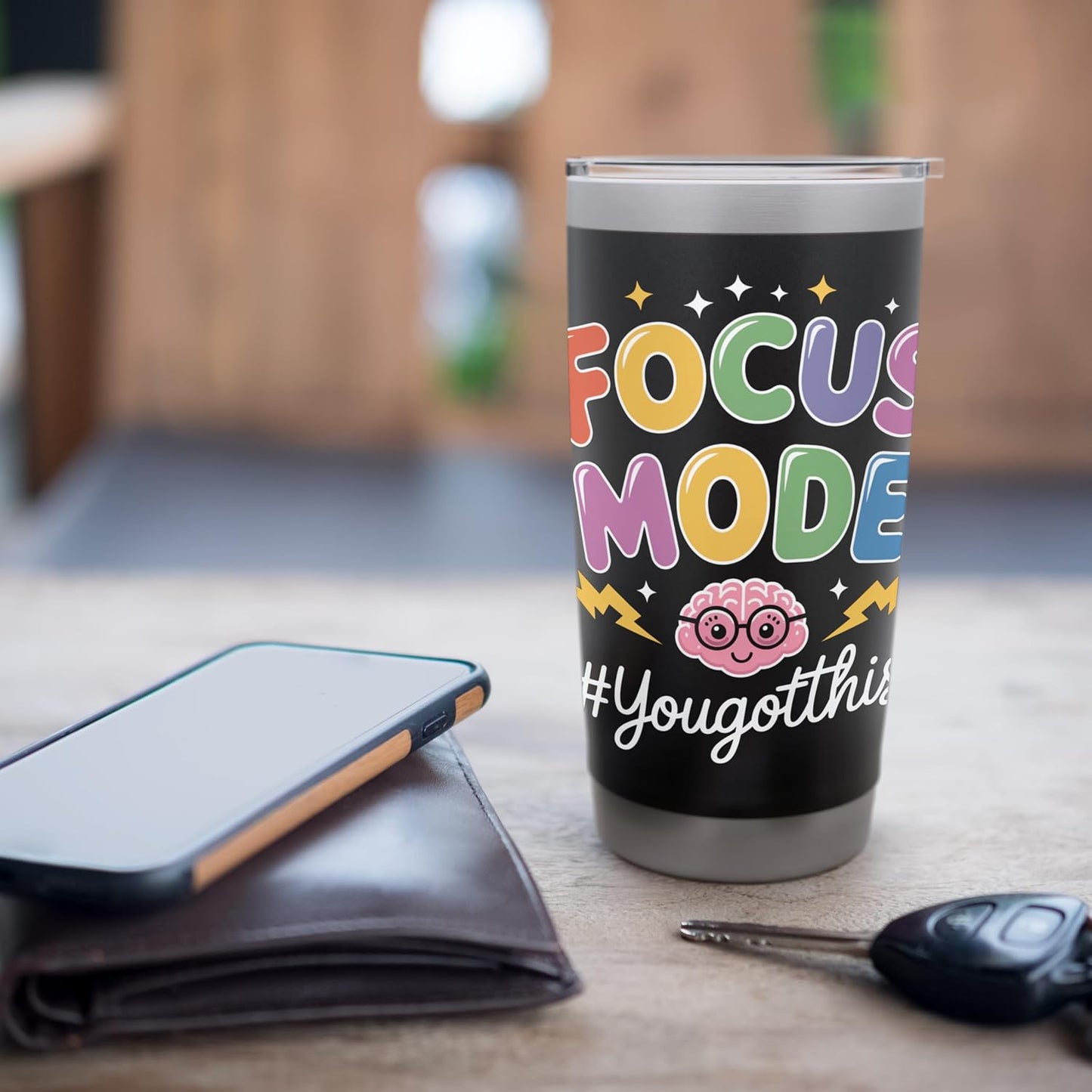 Colorful Focus Mode with Cute Brain Art Stainless Steel Insulated Tumbler