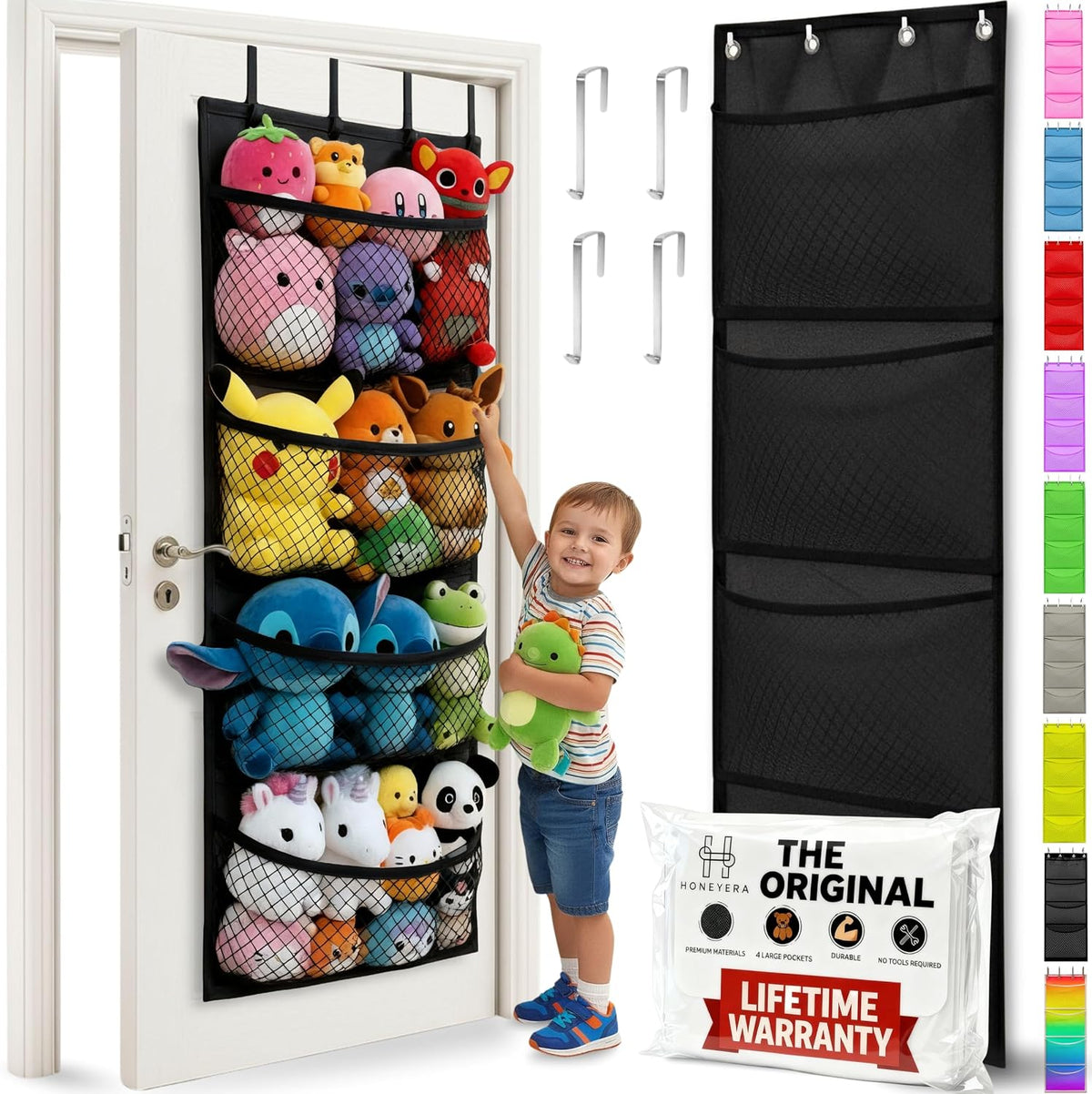 Storage for Stuffed Animal - Over Door Organizer for Stuffies, Baby Accessories, and Toy Plush/Easy Installation with Breathable Hanging Pockets (Green)