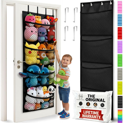 Storage for Stuffed Animal - Over Door Organizer for Stuffies, Baby Accessories, and Toy Plush/Easy Installation with Breathable Hanging Pockets (Green)