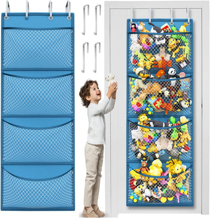 Storage for Stuffed Animal - Over Door Organizer for Stuffies, Baby Accessories, and Toy Plush/Easy Installation with Breathable Hanging Pockets (Green)