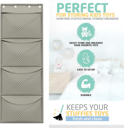 Storage for Stuffed Animal - Over Door Organizer for Stuffies, Baby Accessories, and Toy Plush/Easy Installation with Breathable Hanging Pockets (Green)