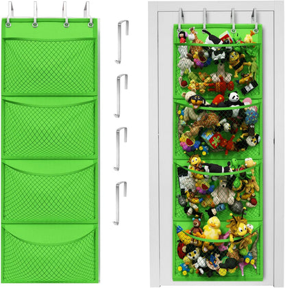 Storage for Stuffed Animal - Over Door Organizer for Stuffies, Baby Accessories, and Toy Plush/Easy Installation with Breathable Hanging Pockets (Green)