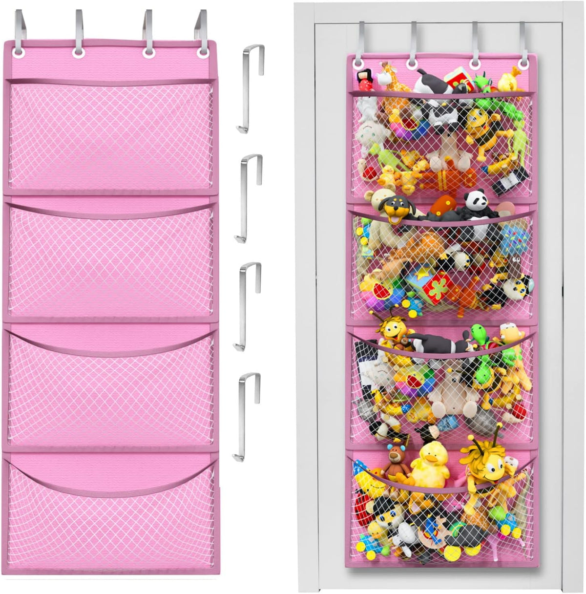 Storage for Stuffed Animal - Over Door Organizer for Stuffies, Baby Accessories, and Toy Plush/Easy Installation with Breathable Hanging Pockets (Green)