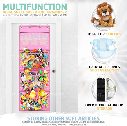 Storage for Stuffed Animal - Over Door Organizer for Stuffies, Baby Accessories, and Toy Plush/Easy Installation with Breathable Hanging Pockets (Green)