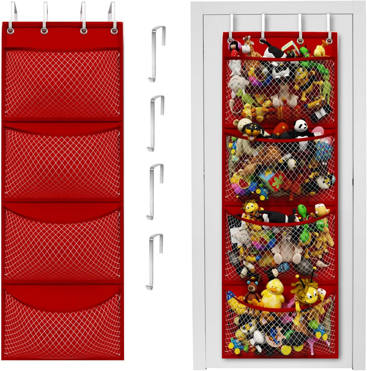 Storage for Stuffed Animal - Over Door Organizer for Stuffies, Baby Accessories, and Toy Plush/Easy Installation with Breathable Hanging Pockets (Green)