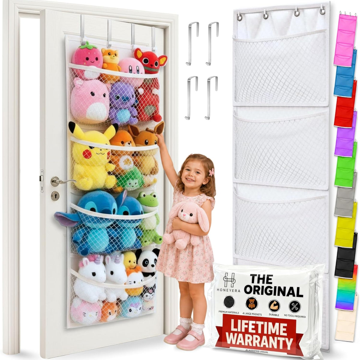 Storage for Stuffed Animal - Over Door Organizer for Stuffies, Baby Accessories, and Toy Plush/Easy Installation with Breathable Hanging Pockets (Green)