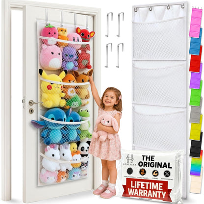 Storage for Stuffed Animal - Over Door Organizer for Stuffies, Baby Accessories, and Toy Plush/Easy Installation with Breathable Hanging Pockets (Green)