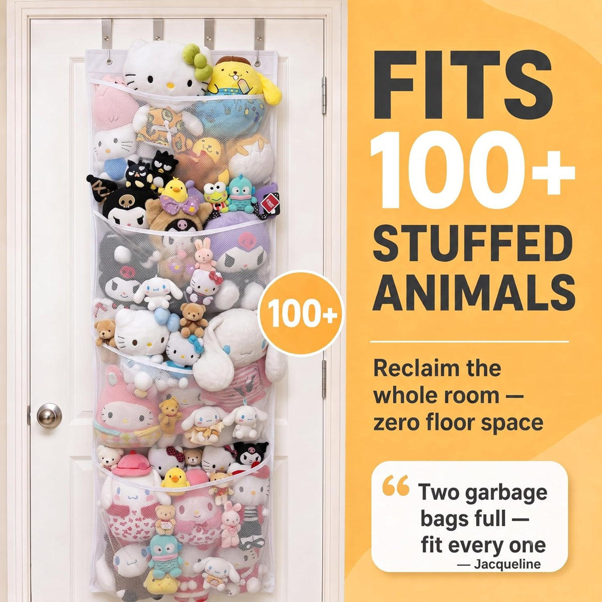 Storage for Stuffed Animal - Over Door Organizer for Stuffies, Baby Accessories, and Toy Plush/Easy Installation with Breathable Hanging Pockets (Green)