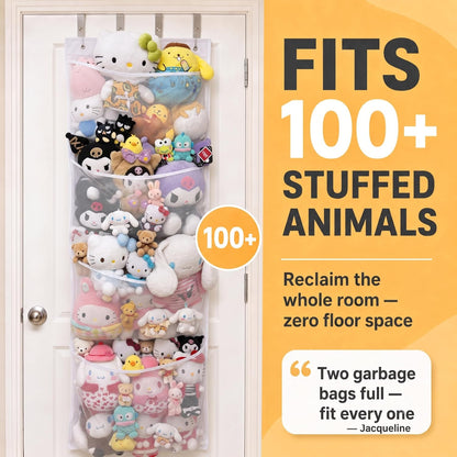 Storage for Stuffed Animal - Over Door Organizer for Stuffies, Baby Accessories, and Toy Plush/Easy Installation with Breathable Hanging Pockets (Green)