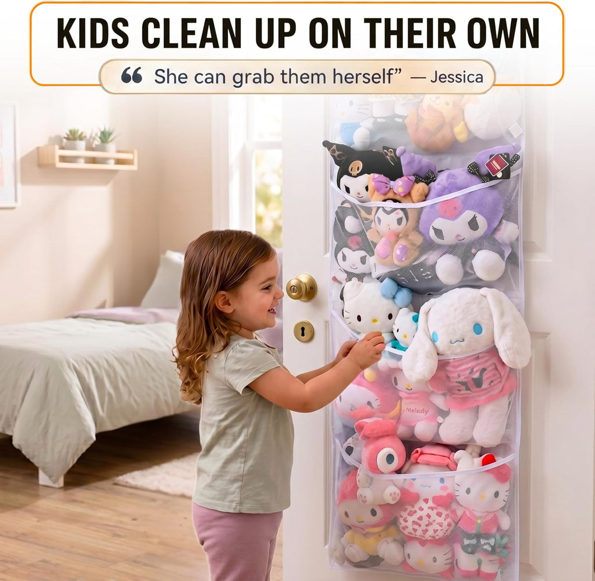 Storage for Stuffed Animal - Over Door Organizer for Stuffies, Baby Accessories, and Toy Plush/Easy Installation with Breathable Hanging Pockets (Green)