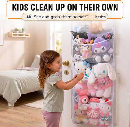 Storage for Stuffed Animal - Over Door Organizer for Stuffies, Baby Accessories, and Toy Plush/Easy Installation with Breathable Hanging Pockets (Green)