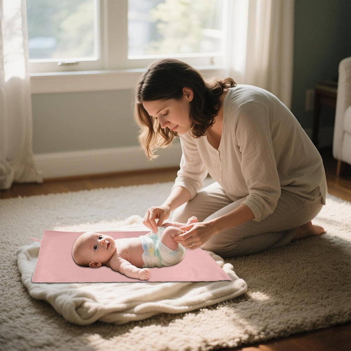 Pink Diaper Changing Pad for Baby, Portable Changing Mat