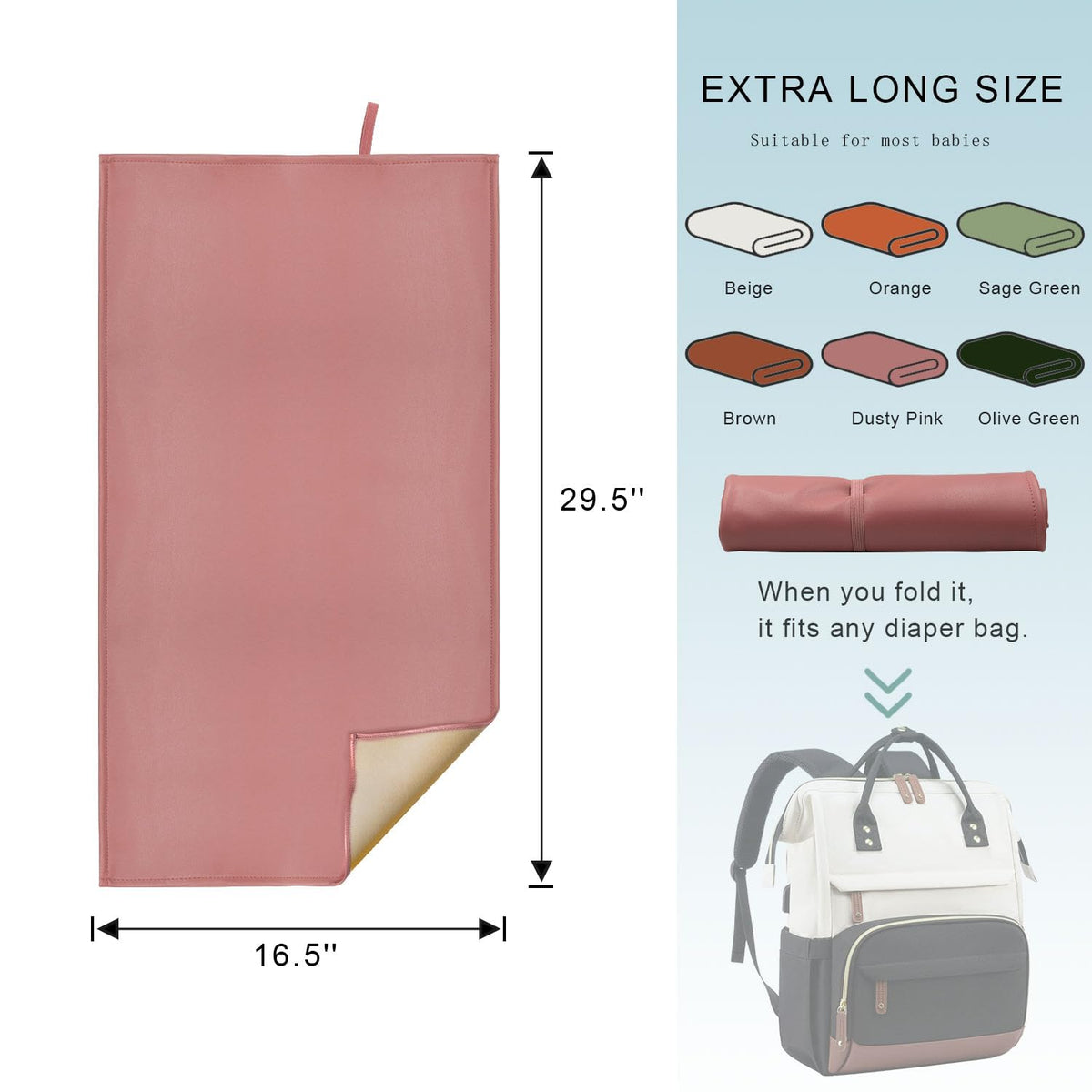 Pink Diaper Changing Pad for Baby, Portable Changing Mat