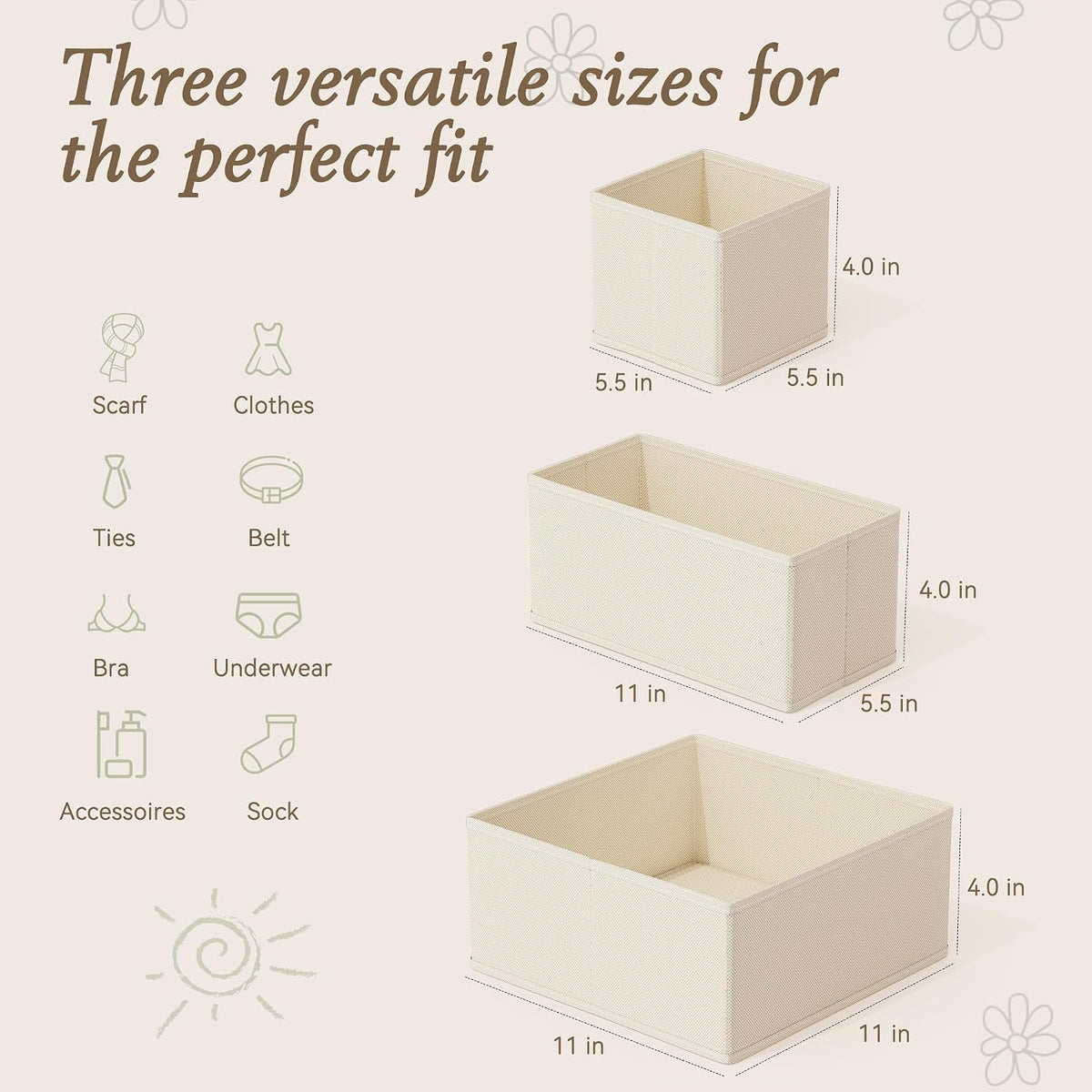 Drawer Organizer 18-Piece Set, Dresser Organizer for Baby Clothes, Foldable Closet Storage & Drawer Dividers for Underwear, Socks, Nursery (Beige)