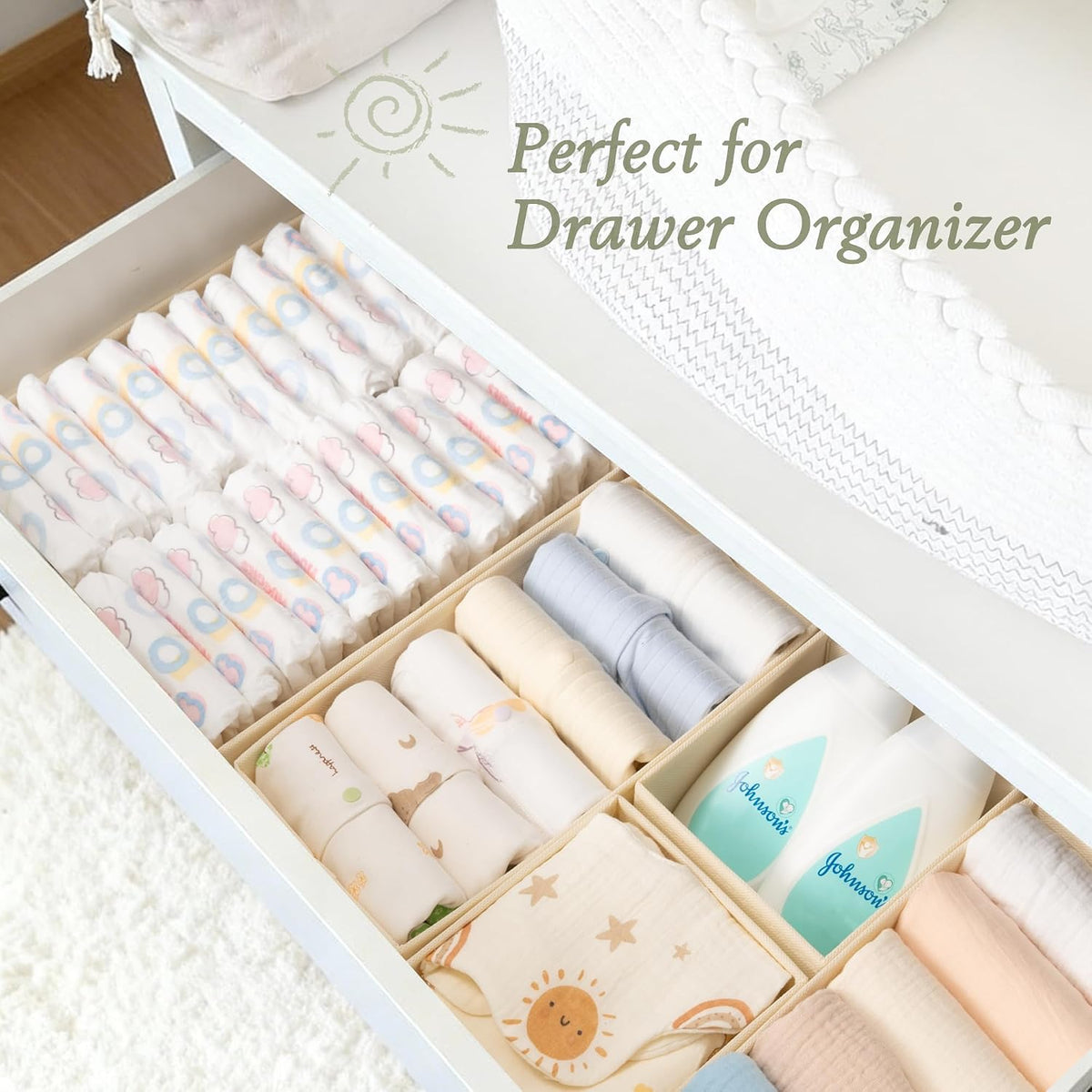 Drawer Organizer 18-Piece Set, Dresser Organizer for Baby Clothes, Foldable Closet Storage & Drawer Dividers for Underwear, Socks, Nursery (Beige)